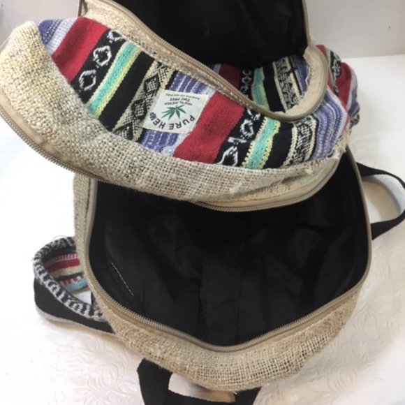 100% Pure Hemp BOHO Backpack MultiColored Adjustable From Nepal Handmade - Picture 8 of 13